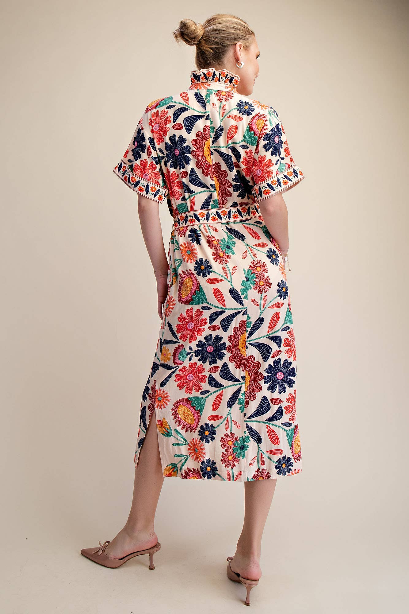 Garden Grace Tie Waist Midi Dress-Coral