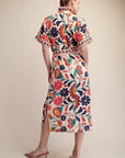 Garden Grace Tie Waist Midi Dress-Coral