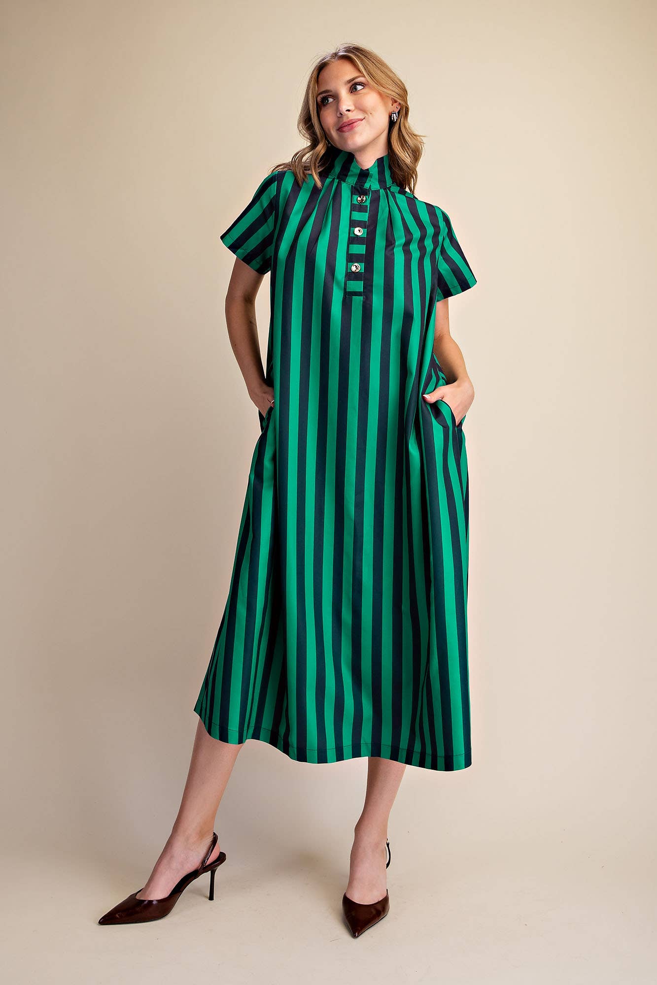 The Iconic Stripe Midi Dress-Navy