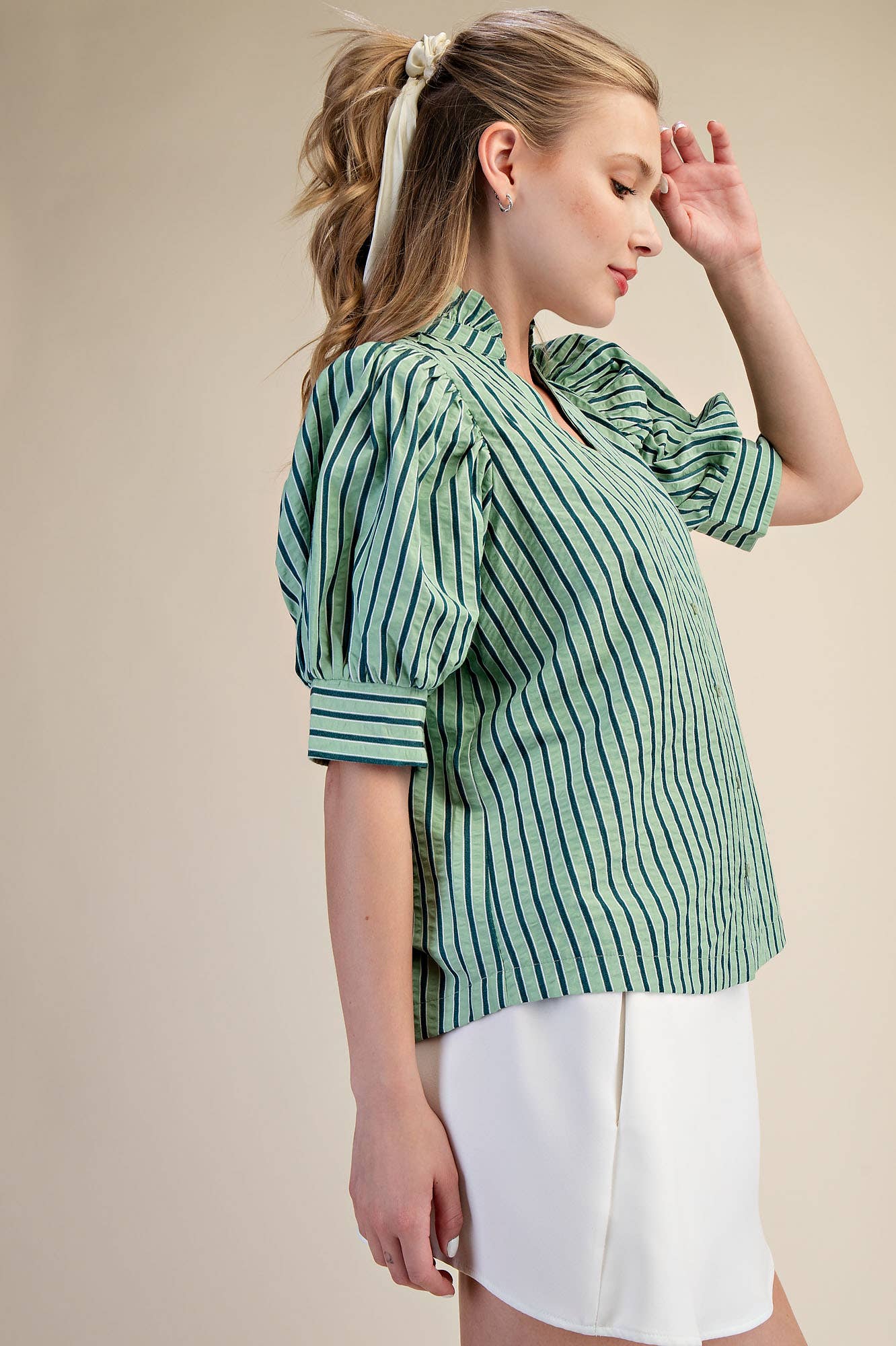 Sweetheart Puff Sleeve Top-Green