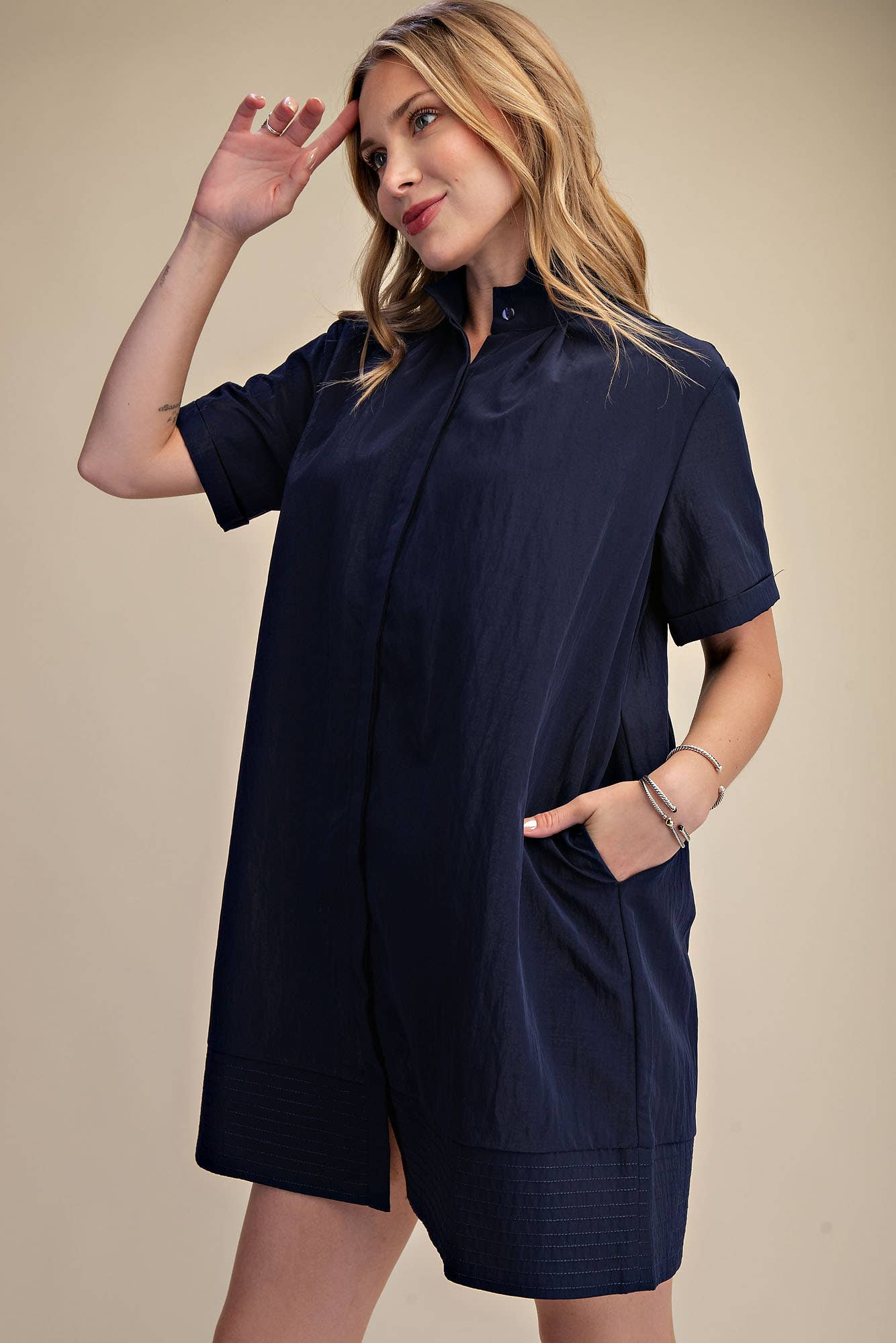Daylight Bloom Mini Dress-Navy