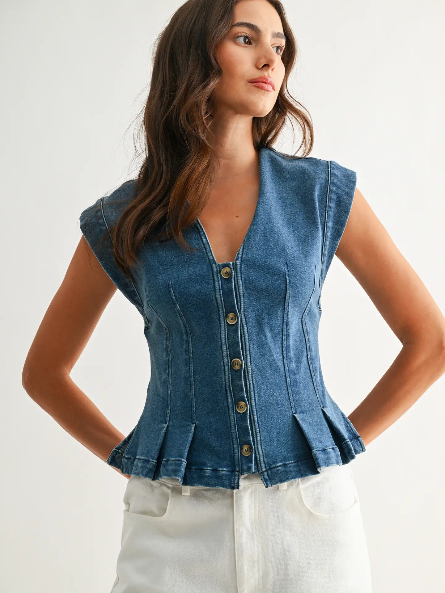 Best in Show Denim Peplum Top