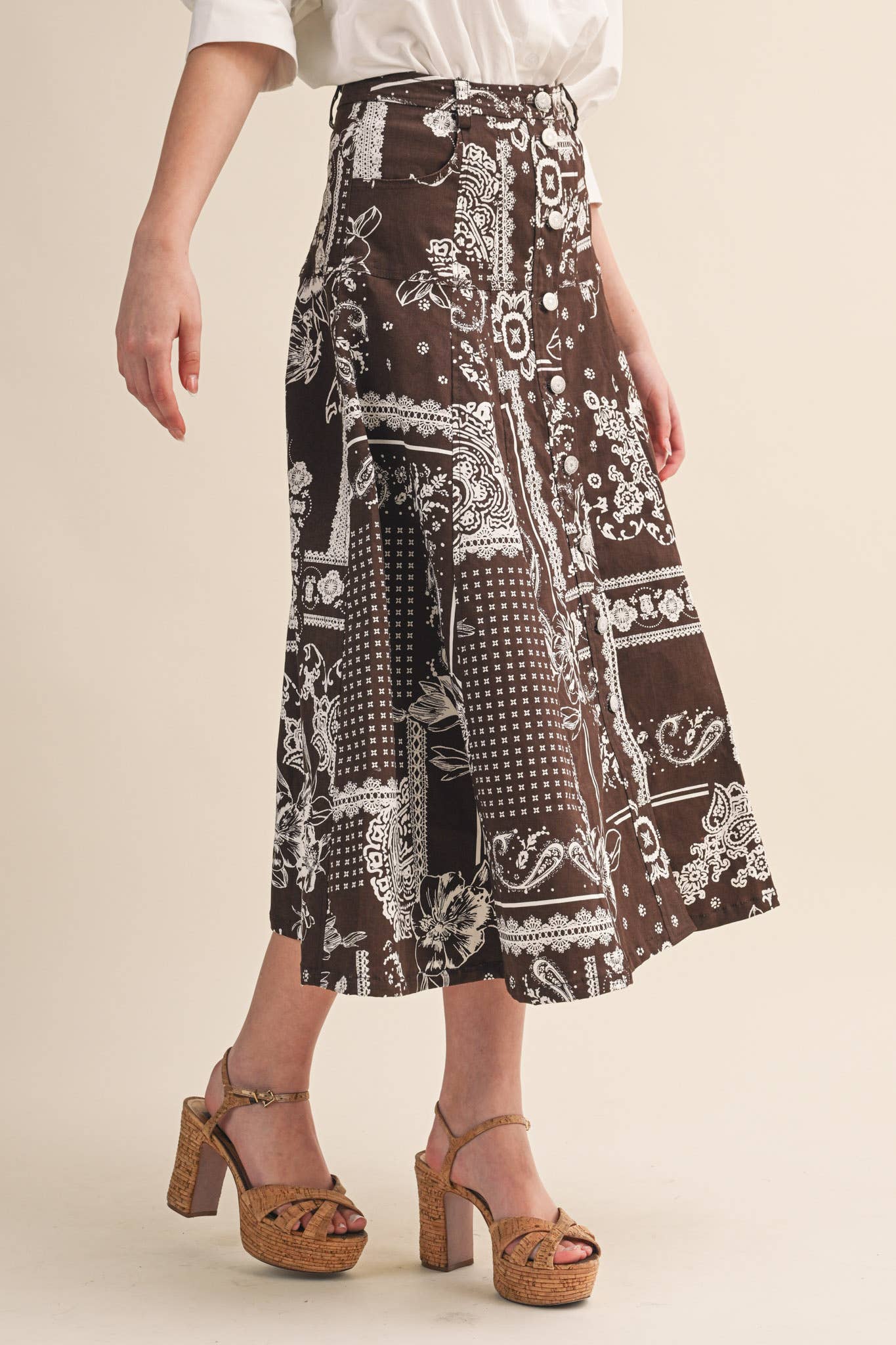 Rope Me In Midi Skirt-Brown