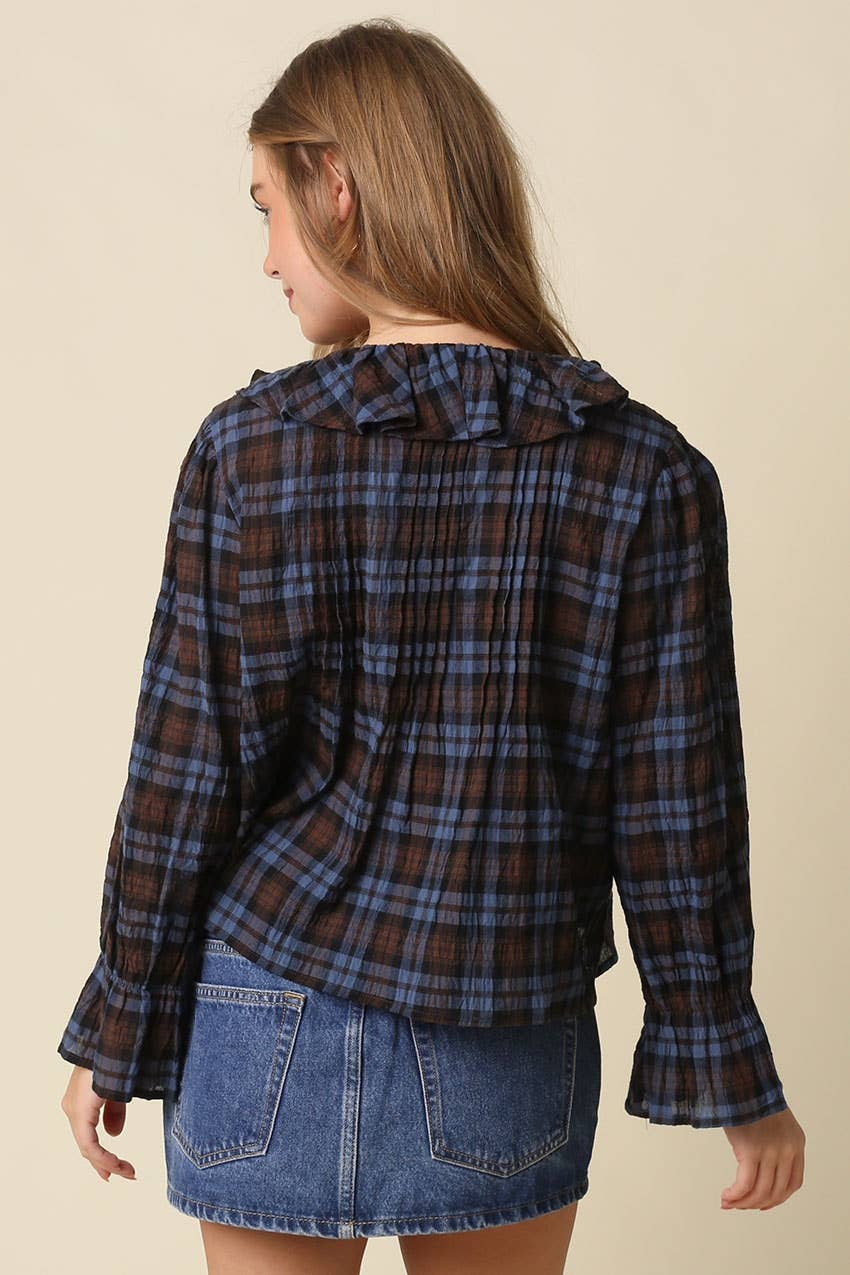 Lena Ruffle Plaid Blouse Top