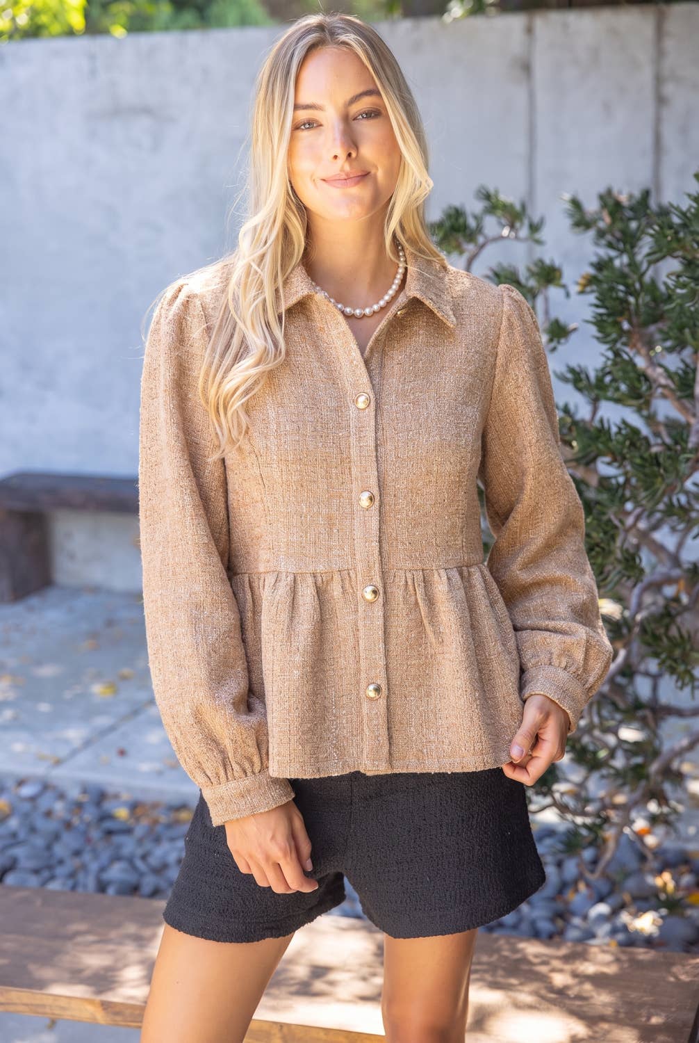 The Duchess Peplum Jacket-Tan