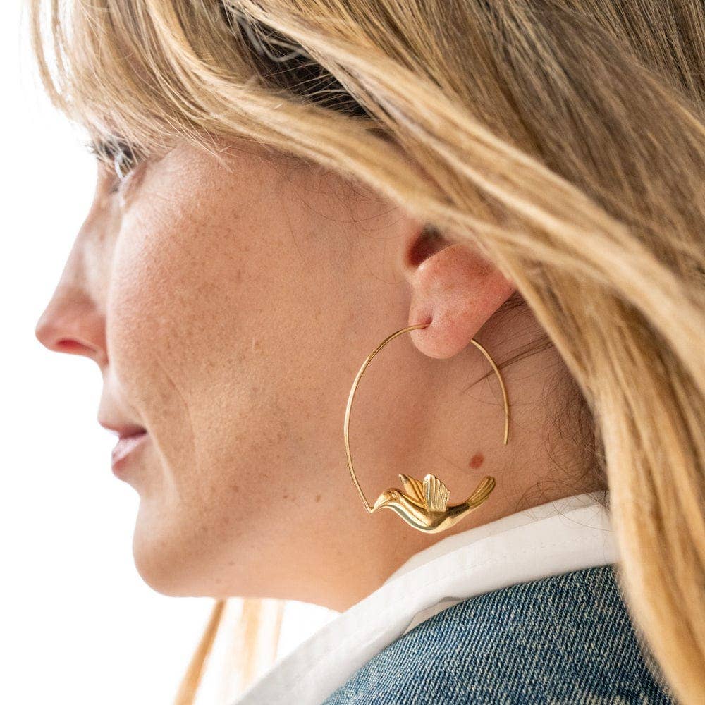 Wren Bird Hoop Earrings