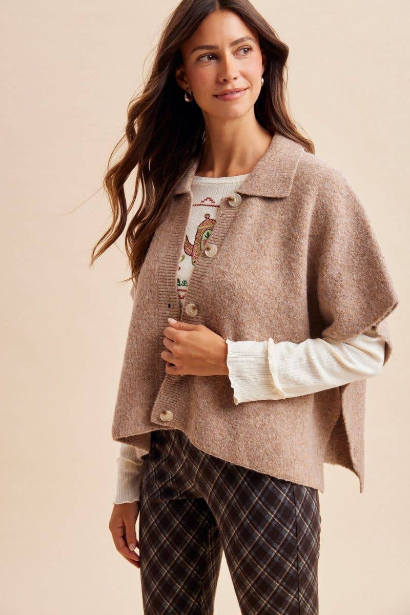 Softly Spoken Sweater Cape Cardigan-Latte