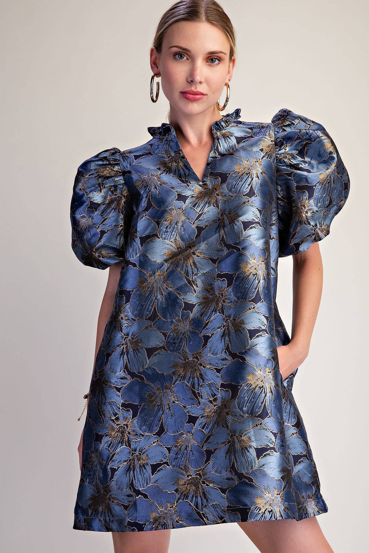 Luminous Bloom Mini Dress-Blue