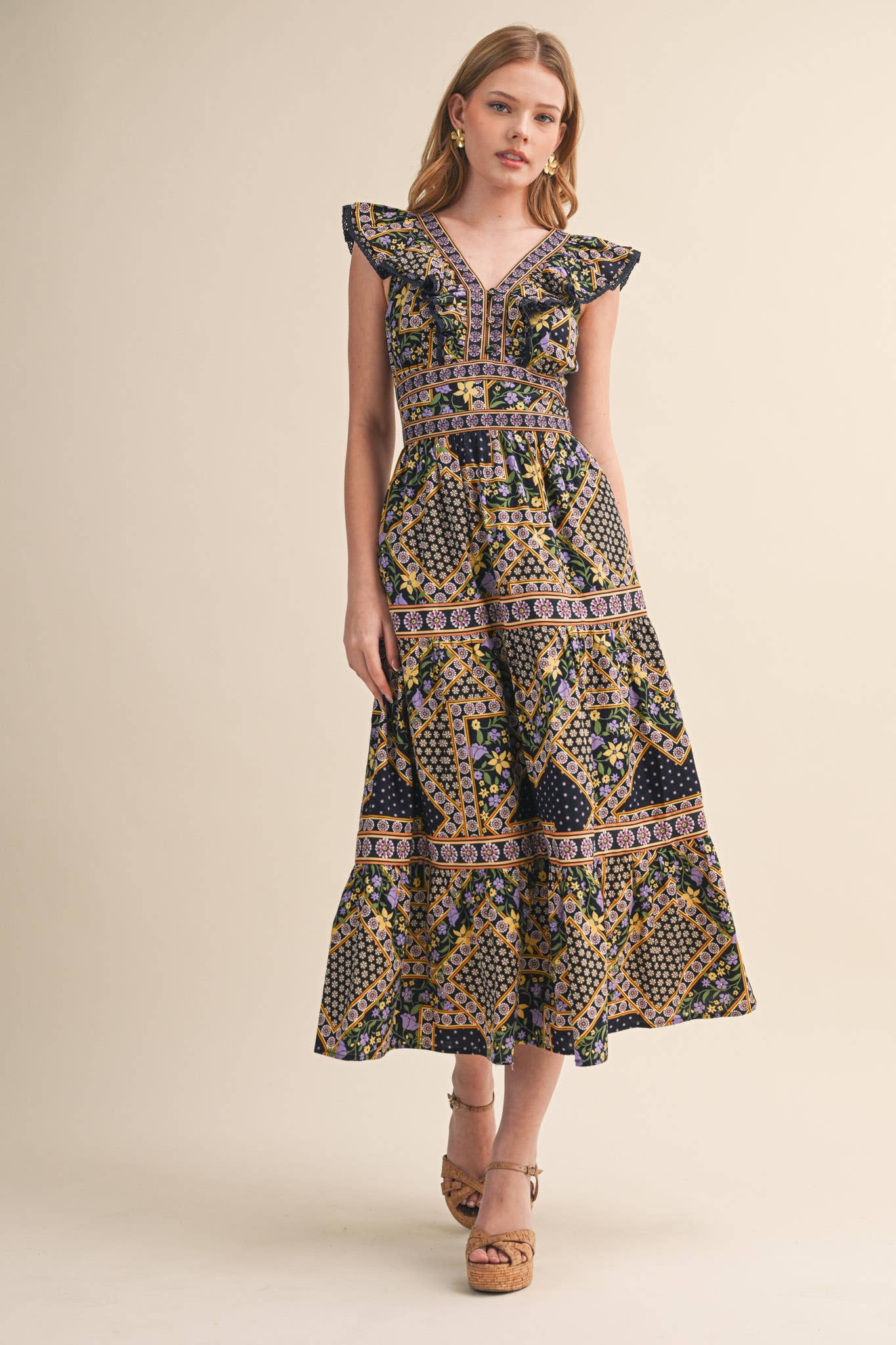 PREORDER: Sweet Spell Floral Midi Dress-Navy