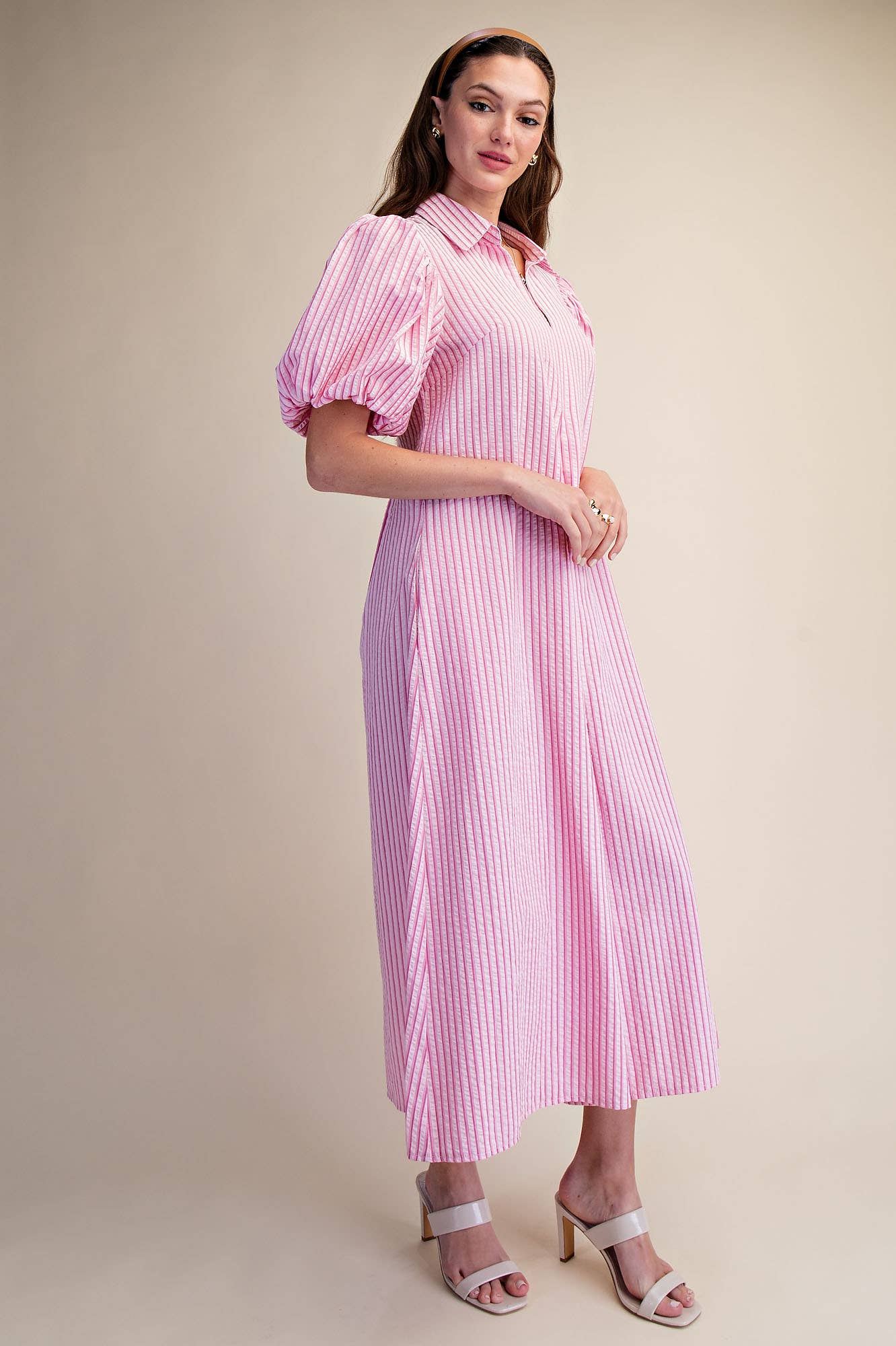 Nautical Grace Midi Dress-Pink