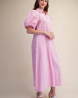 Nautical Grace Midi Dress-Pink