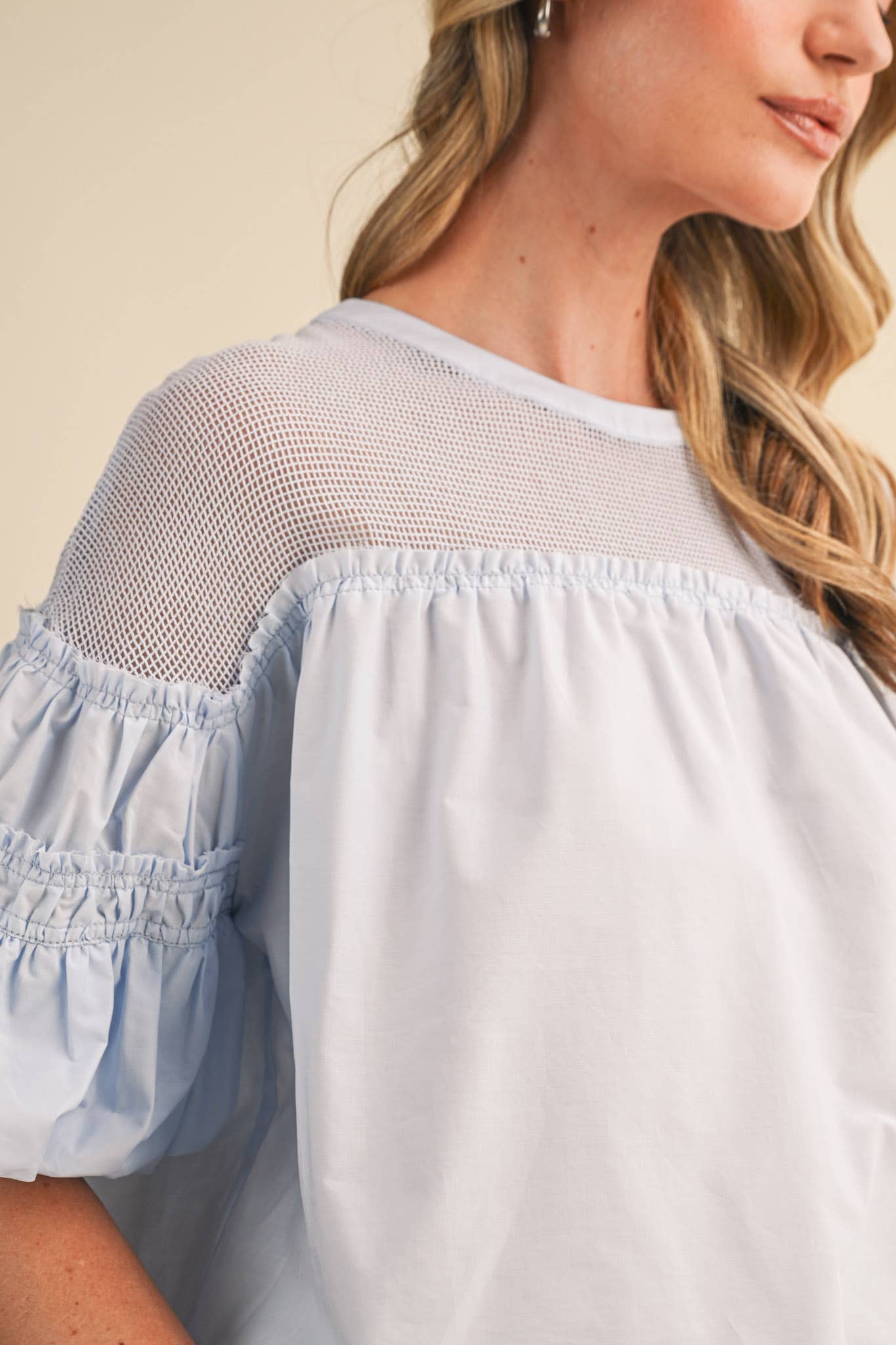 Sheer Romance Bubble Top-Sky Blue