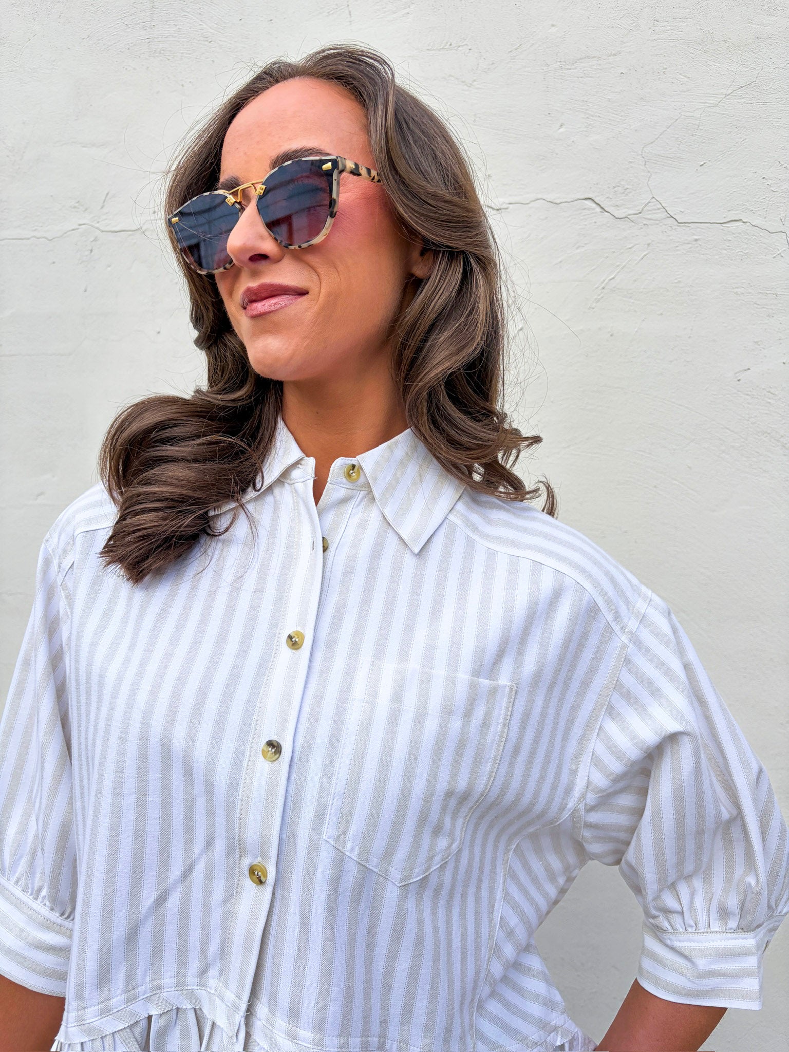 Mattie Striped Ruffle Hem Top-Khaki