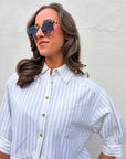 Mattie Striped Ruffle Hem Top-Khaki