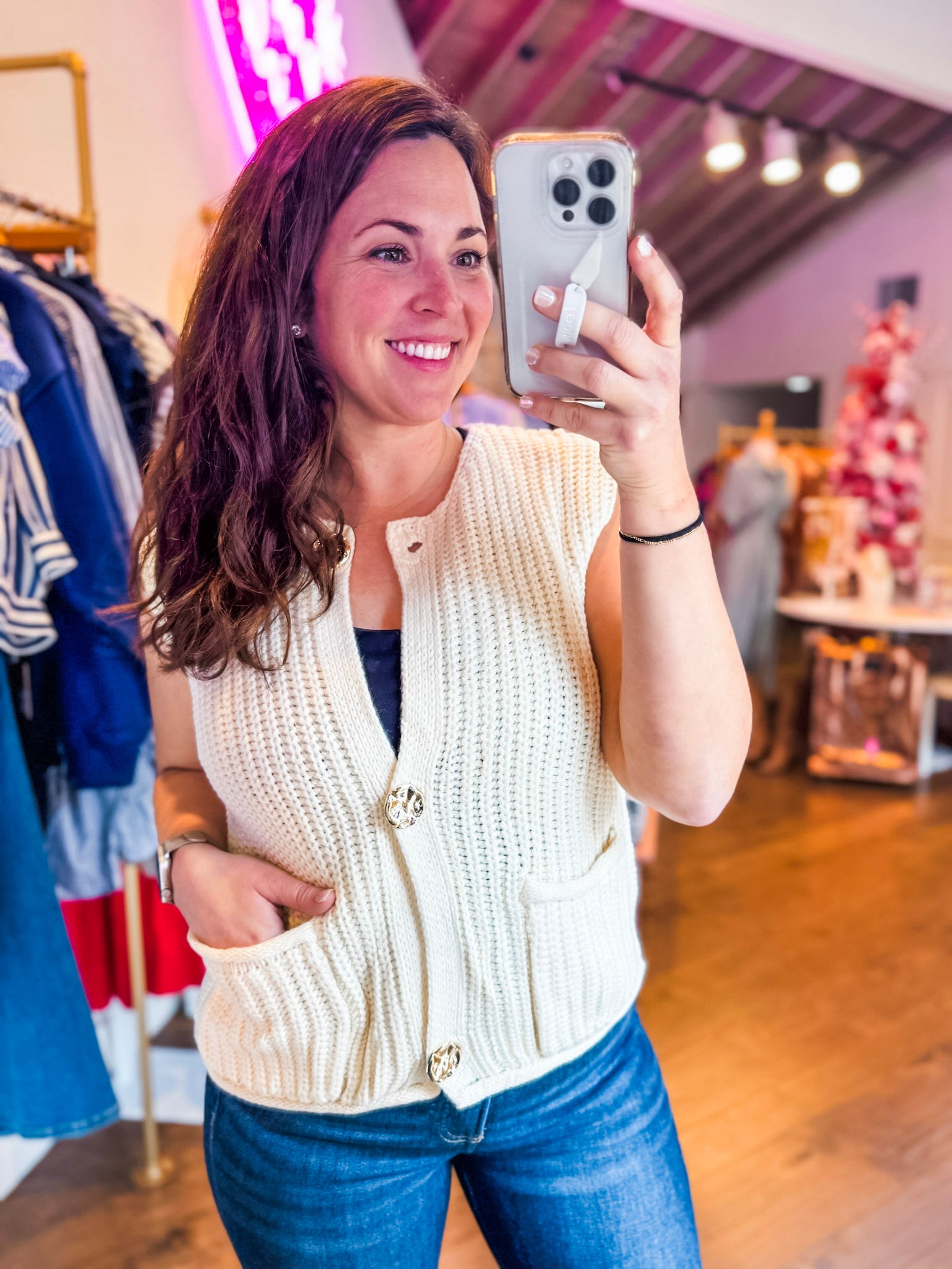 Preppy Moment Sweater Vest- Cream