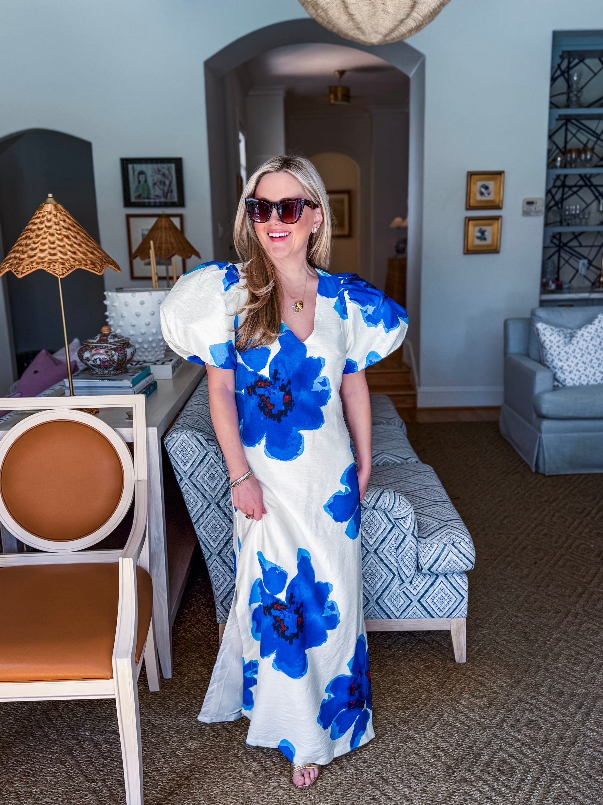 Camellia Puff-Sleeve Maxi Dress-Royal – Pomp & Circumstance Boutique by Marie Earthman Camellia Puff-Sleeve Maxi Dress-Royal – Pomp & Circumstance Boutique by Marie Earthman