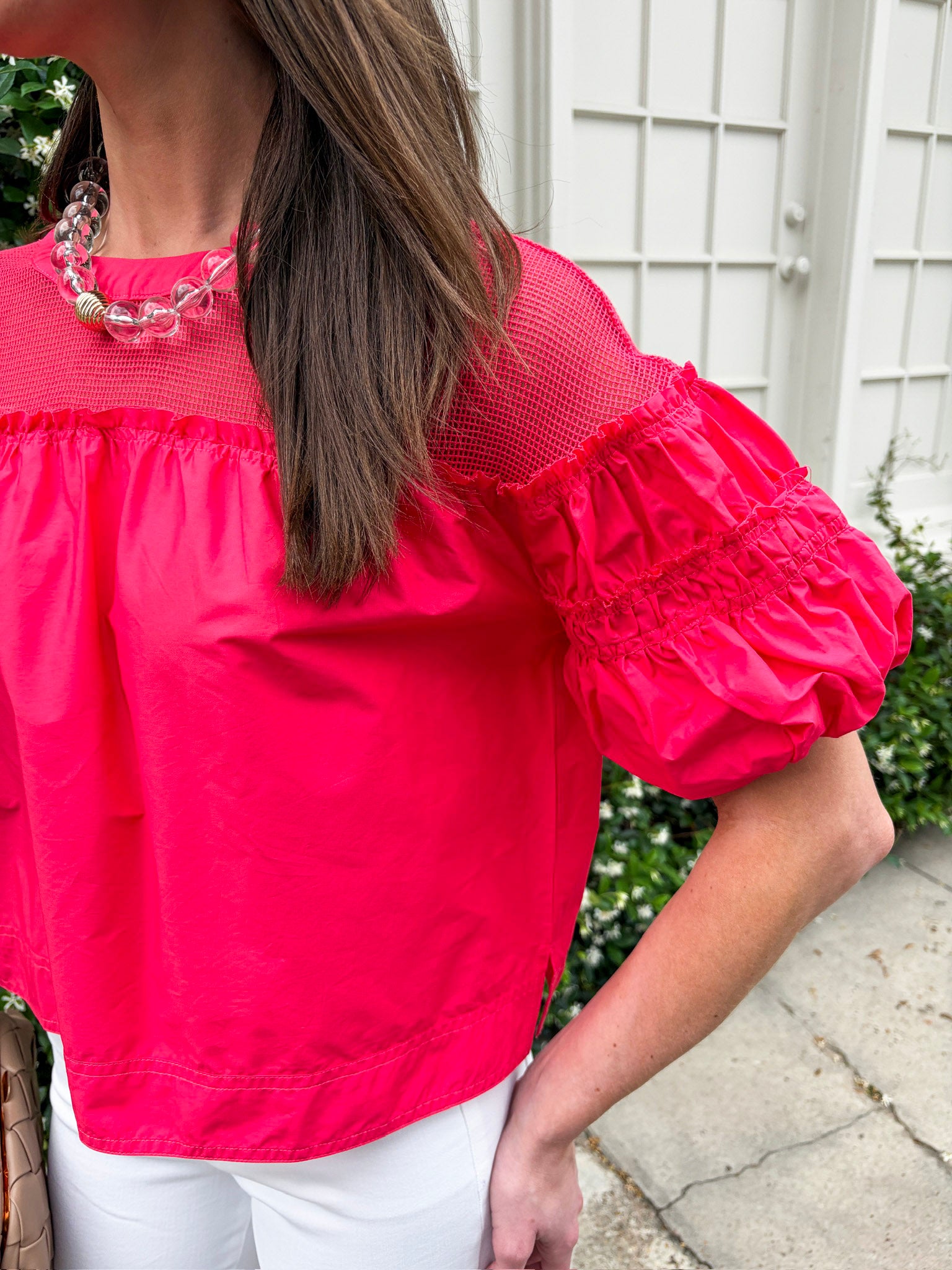 Sheer Romance Bubble Top-Raspberry Pink