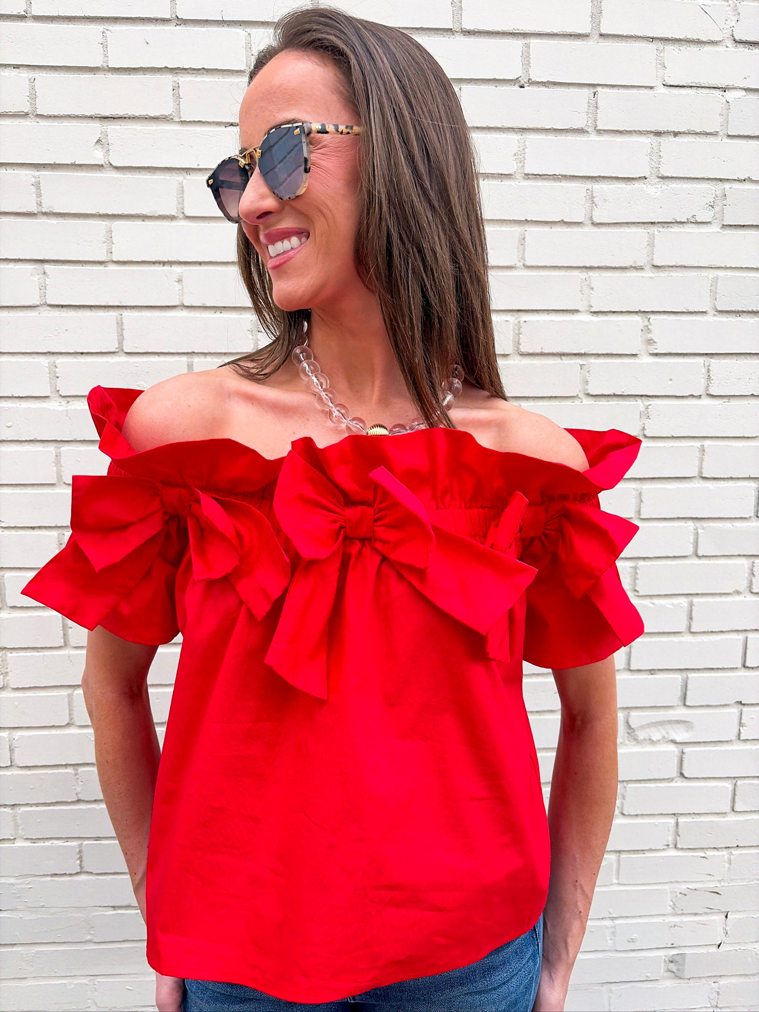 Great Night Off Shoulder Top-Red