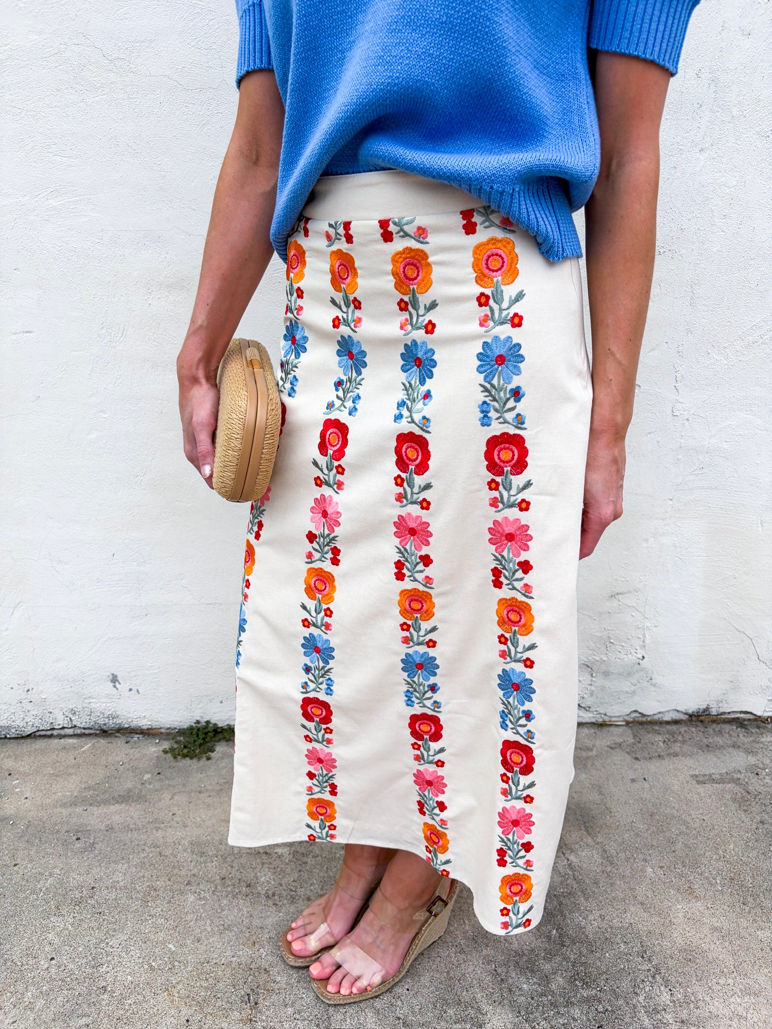 Floral Harmony Embroidered Midi Skirt