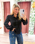 Zaria Mandarin Collar Top-Black