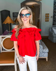 Great Night Off Shoulder Top-Red