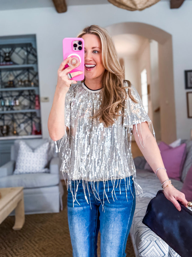Ball Drop Sequin Fringe Top