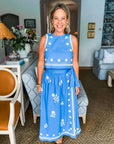 Favorite View Embroidered Skirt Set-Blue