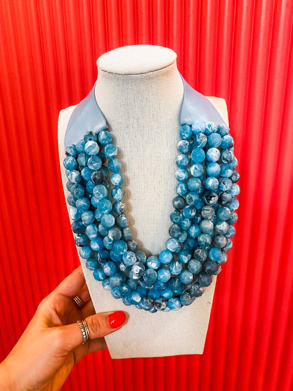 Chunky Beaded Necklace-Blue Marble