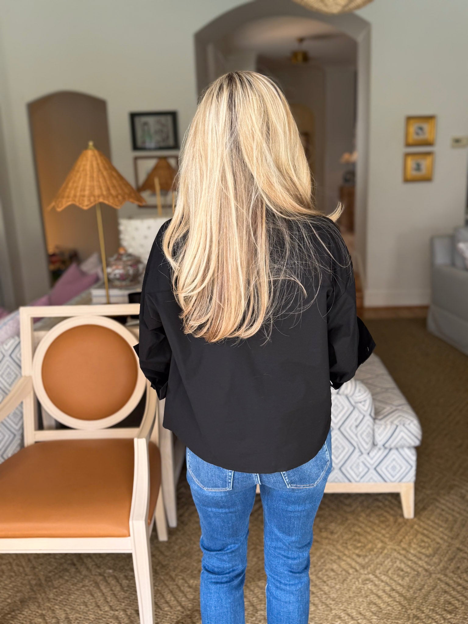 Midtown Chic Button Down Top-Black