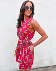 Meet-Cute Belted Floral Dress-Berry