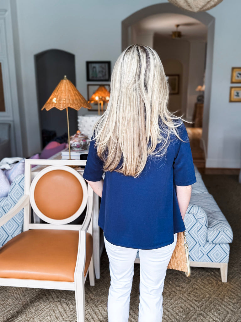 Office Chic Polo Top-Navy