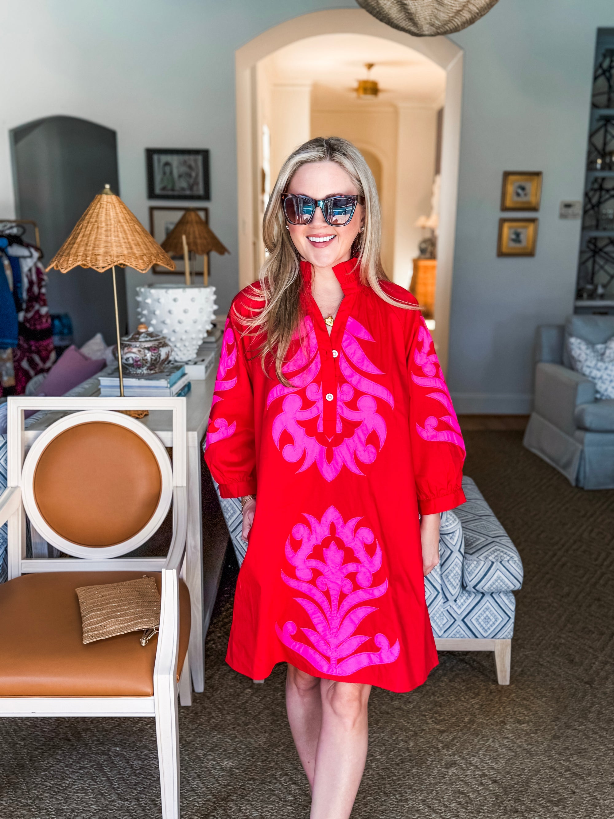 Isla Floral Baroque Dress-Red