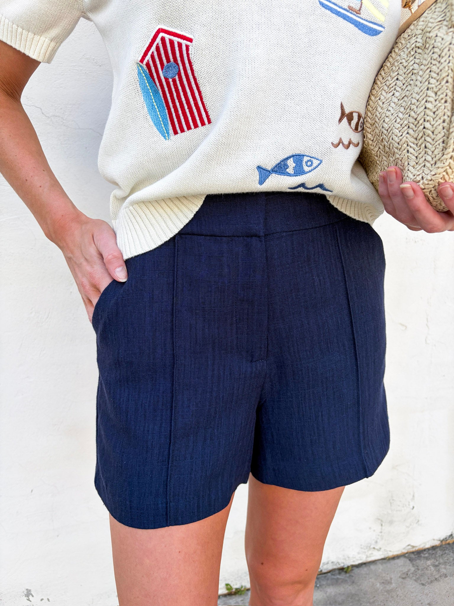 The Atelier Pintuck Short-Navy