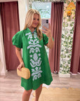 Floral Majesty Shift Mini Dress-Kelly Green