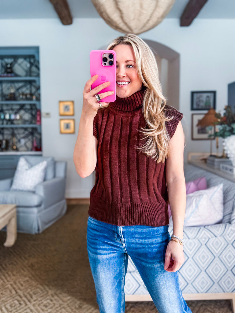 Fashion District Ribbed Sweater-Chocolate