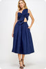 Flower Bow Midi Dress- Navy