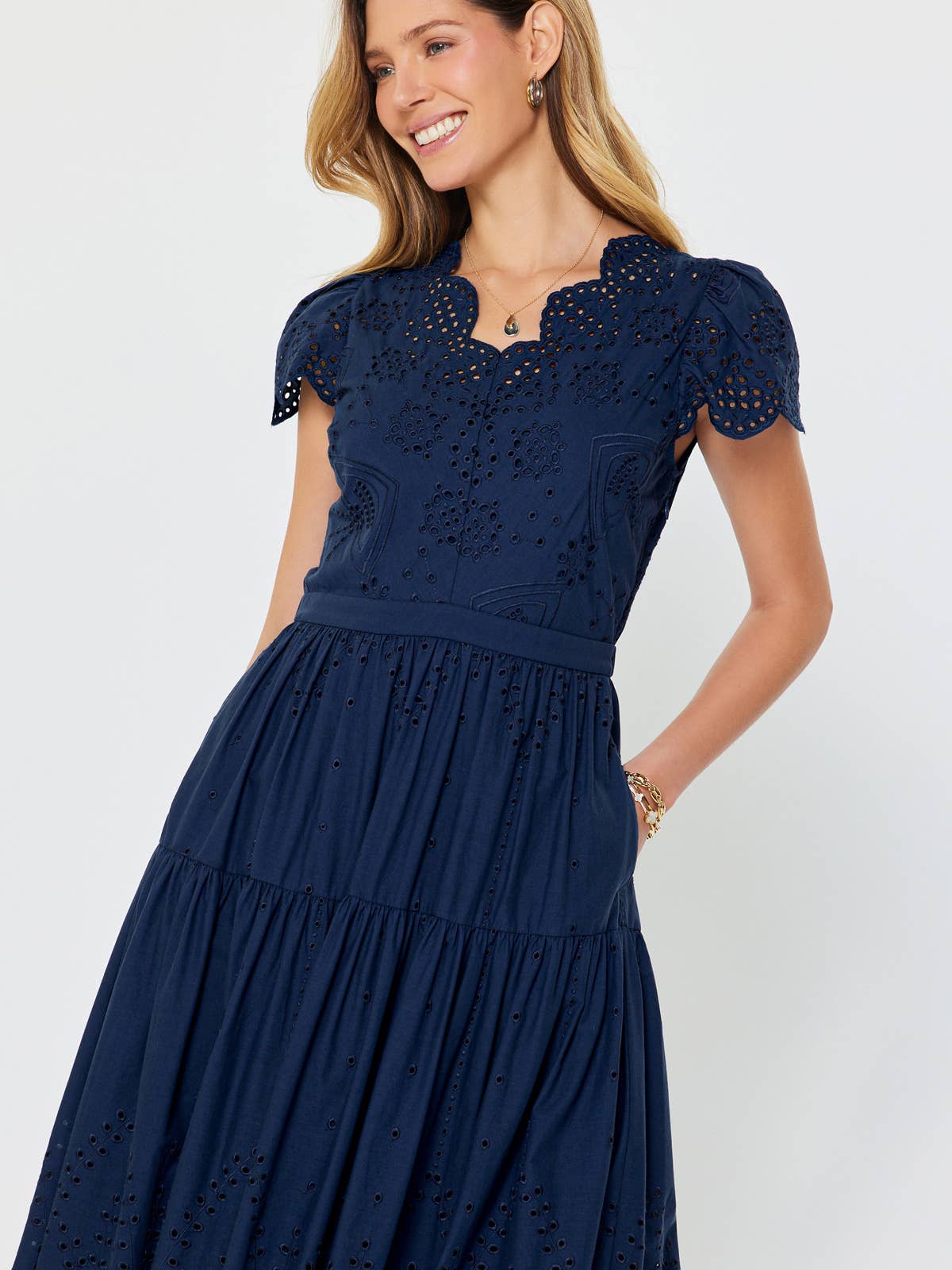 Easy Like Sunday Embroidered Midi Dress-Navy