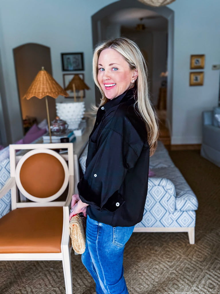 Midtown Chic Button Down Top-Black