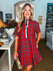 Joyful Plaid Mini Dress-Red