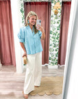 Sweetheart Puff Sleeve Top-Aqua
