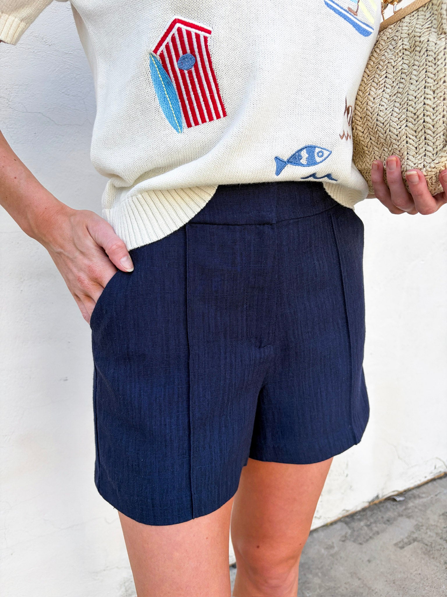 The Atelier Pintuck Short-Navy