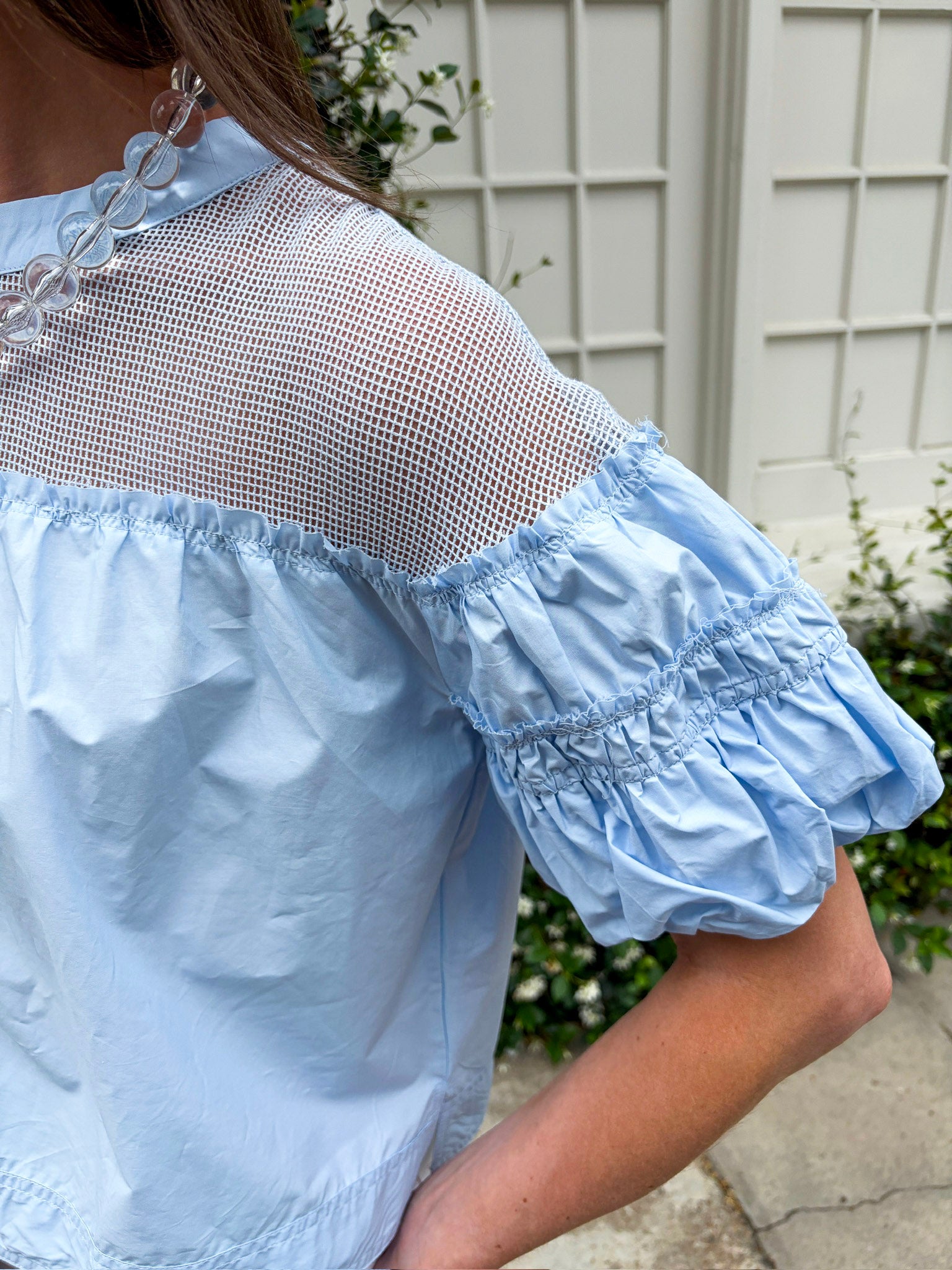 Sheer Romance Bubble Top-Sky Blue