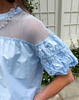 Sheer Romance Bubble Top-Sky Blue