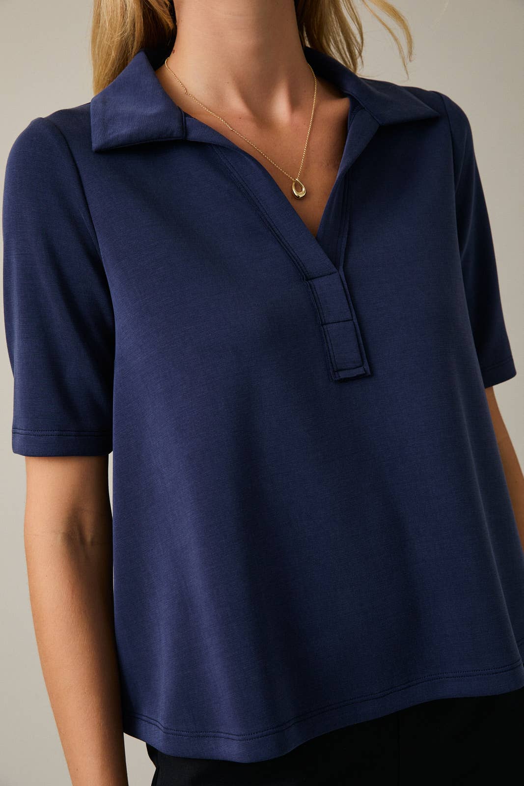 Office Chic Polo Top-Navy