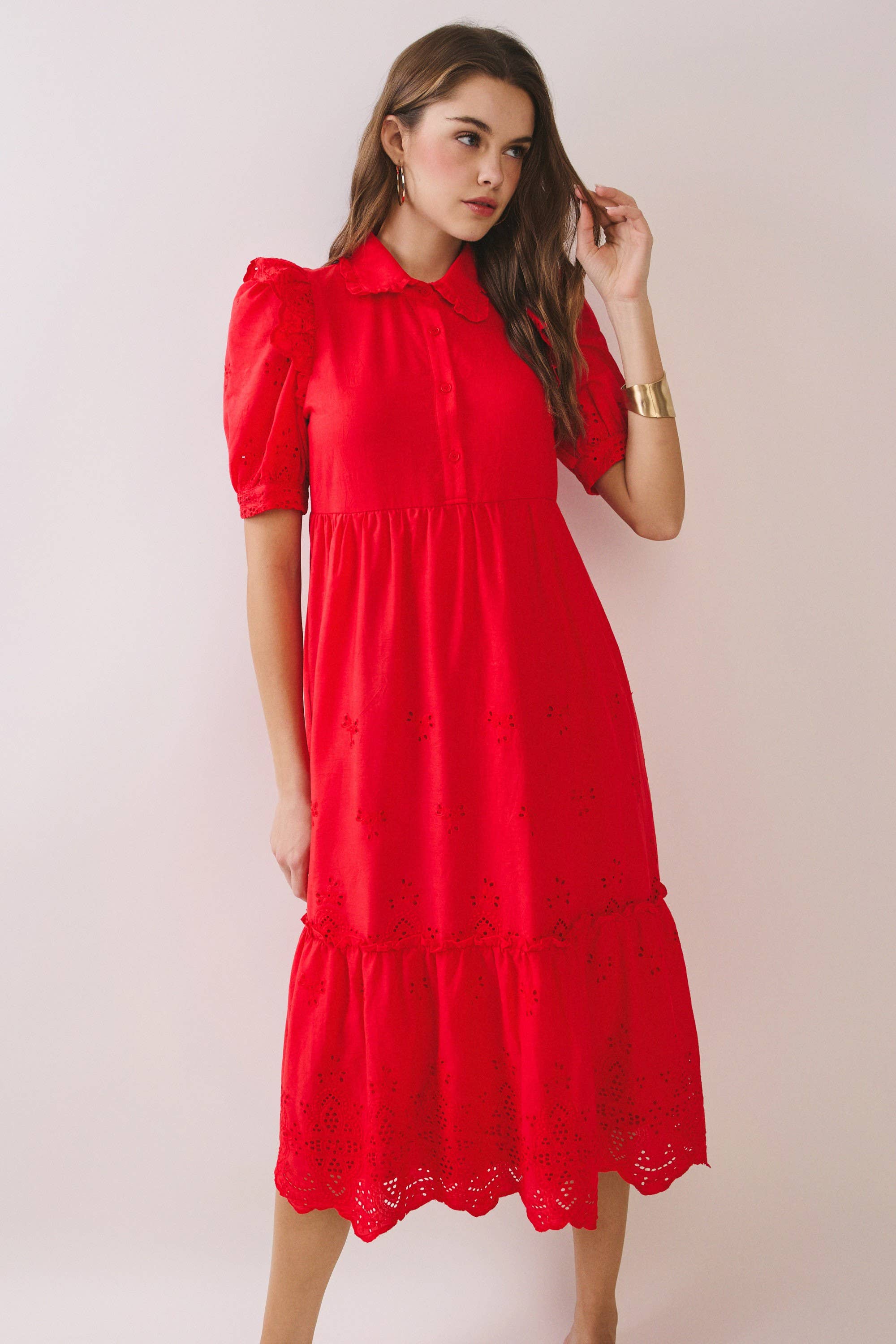 Delicate Eyelets Midi Dress