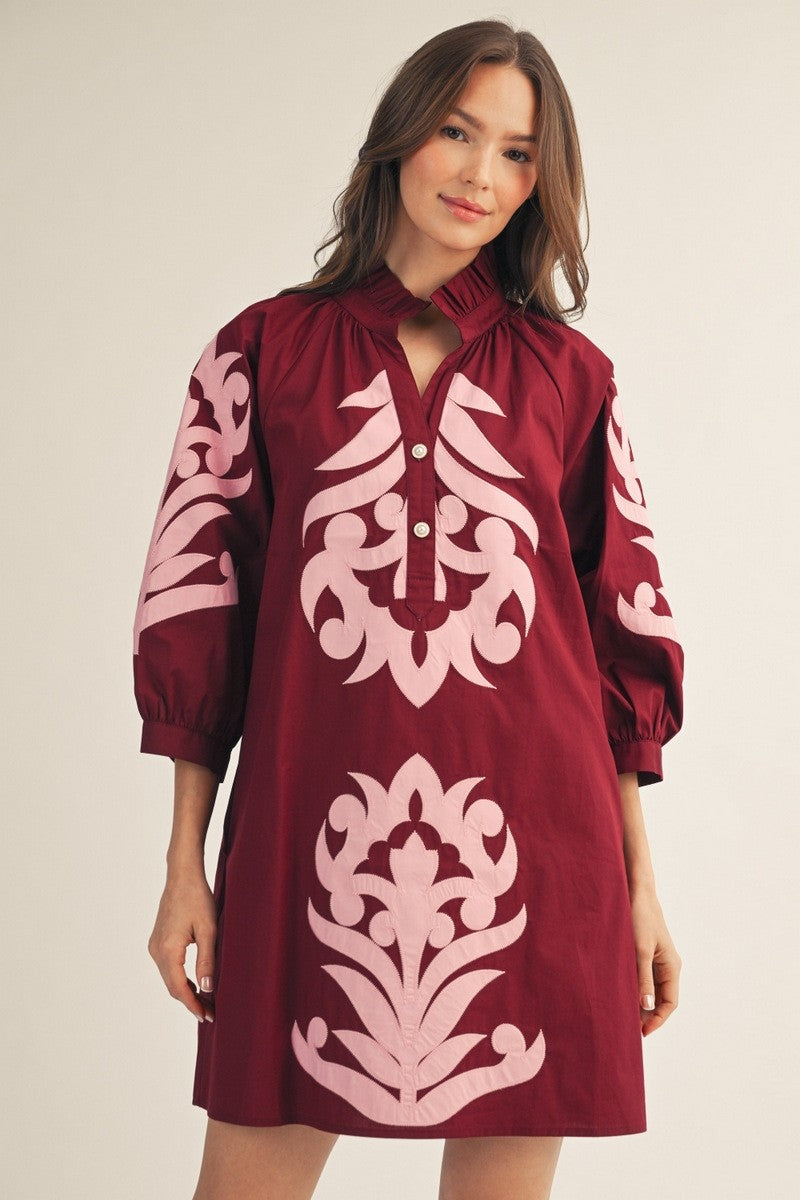 Isla Floral Baroque Dress-Burgundy