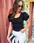 Perfect Fit Puff Sleeve Top-Black