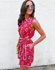 Meet-Cute Belted Floral Dress-Berry