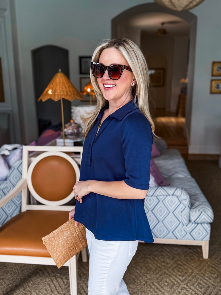 Office Chic Polo Top-Navy