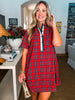 Joyful Plaid Mini Dress-Red